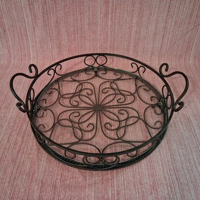 Southern Living at Home Jamestown Iron Footed Round Tray WITH Glass Insert - Image 1 of 4