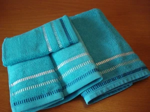 4-tlg. Set,1 Duschtuch,1 Handtuch, 2xGästet.100% Baumwolle Frottee, blau-türkis - Bild 1 von 3