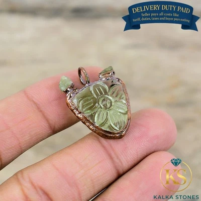 Oferta del Día de la Madre Cobre Tallado Peridoto Piedra Electroformada Boho Colgante Joyería Foto 1 de 4