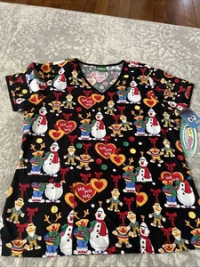 Sesame Street Cherokee Scrubs Tooniforms Christmas V Neck Top, Medium, NEW - Picture 1 of 4