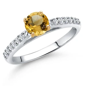 0.63 Ct Citrine and Lab Grown Diamond 10K White and Yellow Gold Engagement Ring - Picture 1 of 7
