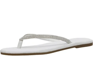 Weiße Strass Sandalen Größe 7 Glam Flip Flops Sommer Party Schuhe. - Bild 1 von 7