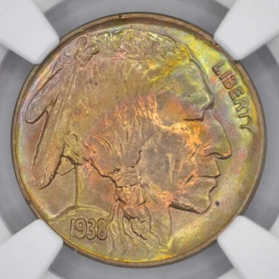1938-D 5C Buffalo Nickel NGC MS66 - Beautiful Neon Toning - Image 1 of 4