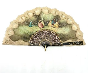 Vtg Decorative Lace Trimmed Hand Fan Rococo Victorian Baroque Style Folding Fan - Picture 1 of 11