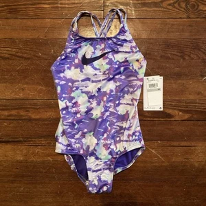 XS Nike Girls' Dream Clouds Spiderback 1-Piece Swimsuit Lilac Bloom NWT New * - Picture 1 of 9