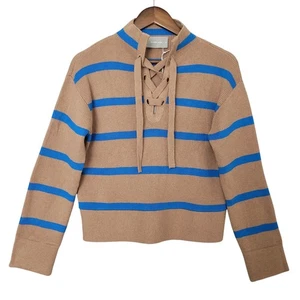 Everlane Lace Up Smock Knit Sweater Size XS Chestnut Brown Blue Striped Wool  - Picture 1 of 7