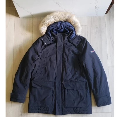 Tommy Hilfiger Parka Mens XL Navy Blue Faux Fur Hooded Winter Coat Padded Jacket - Image 1 of 4
