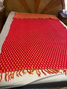 Handmade Crochet Afghan Blanket 87x49” Red and Orange Throw Vintage - Picture 1 of 8