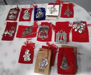 13 (Thirteen) AVON Pewter Dated Christmas Ornaments with Pouches Collection VGUC - Picture 1 of 11