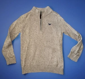 Carter's Kids Quarter Zip Up Cable Knit Logo Sweater Beige Boys Fox Sz 6 EUC - Picture 1 of 7