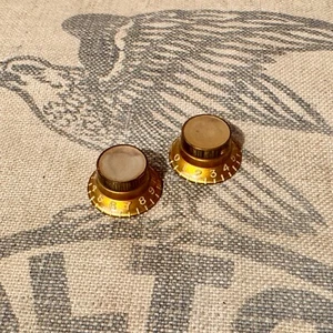 Vintage Gibson Guitar Gold Reflector Knobs Matched Pair of 2 Circa 1960's 1970's - Picture 1 of 6