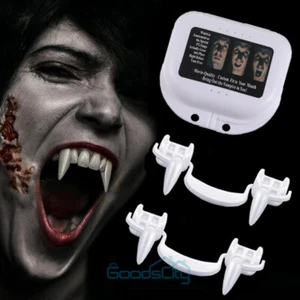 2X Retractabl Vampire Teeth Fangs Halloween Cosplay Makeup Zombie Denture Teeth - Picture 1 of 14