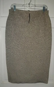 JCREW khaki Gold Metallic Shimmer Stretch Straight Pencil Midi Skirt L NWT - Picture 1 of 6