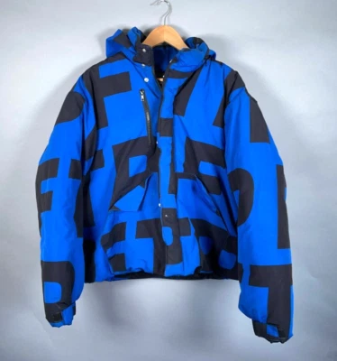FTP Jumbo Puffer Zip Up Jacket Adult XL Blue Black AOP F The Population - Image 1 of 4