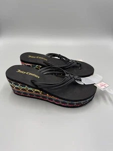 Juicy Couture Women's Wedge Heel Flip Flops Small (5-6) NEW Black - Picture 1 of 7