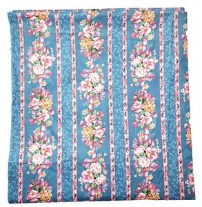 Shabby Rosa Rose Band Streifen Blau Stoff Baumwolle Glanz 32x91 Cottagecore Floral - Bild 1 von 9
