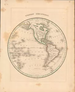 1835 Western Hempishere T.G. Bradford antique map ~12.2" x 9.8" - hand coloring - Picture 1 of 6