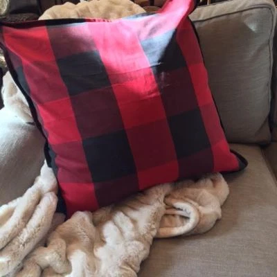 Pottery Barn Buffalo Check Plaid Pillow Cover Red Black 24” Farmhouse Valentines - Image 1 of 2
