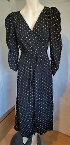 MANGO black dotty 3/4 sleeve V neck long formal maxi dress size 10 NEW - Picture 1 of 4