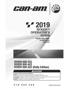 Libro manual del propietario Can Am 2019 Ryker 600 Ace & Ryker 900 Ace - Imagen 1 de 12