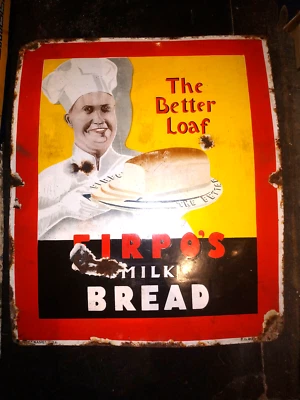 Vintage Original Porcelain Enamel Sign Firpo’s Milk Bread The Better Loaf 1940 - Image 1 of 4