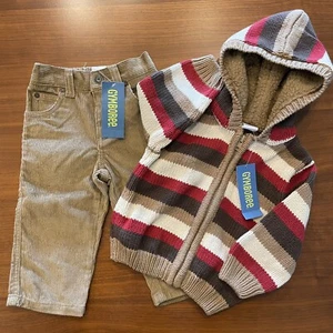 NWT 2009 Gymboree Winter Outfit Hooded Knit Sweater Corduroy Pants 12-18 Months - Picture 1 of 16
