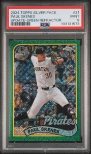 Tarjeta de novato 2024 Topps Update Silver Pack Paul Skenes Green Refractor PSA 9 4/99 - Imagen 1 de 2