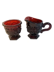 avon ruby red glass creamer & sugar set - Picture 1 of 7