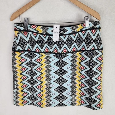 Falda Ann Taylor Loft Mujer 12 Estampado Azteca Texturizado Azul Negro Amarillo 437159 Nueva Con Etiquetas Foto 1 de 4