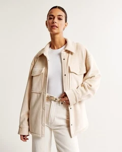 Abercrombie & Fitch Women’s Corduroy Velour Shirt Jacket In Cream Size XS - Picture 1 of 4