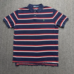 Polo Ralph Lauren Short Sleeve Polo Shirt Mens XL Red White Blue Striped America - Picture 1 of 5