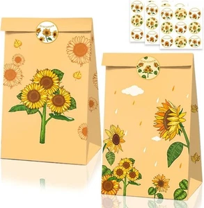 24PCS Party Favour Bags,Sunflower Themed Paper Bags 2 Patterns with Stickers - Picture 1 of 6