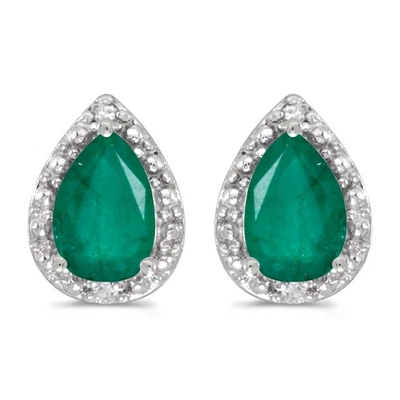 LXR 14k Weißgold Pear Smaragd und Diamant Ohrringe 1.24 ct - Bild 1 von 2