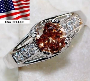  Ring 1 kt behandelter Padparadscha Saphir & Topas 925 Sterlingsilber Größe 6 U3-8 - Bild 1 von 4