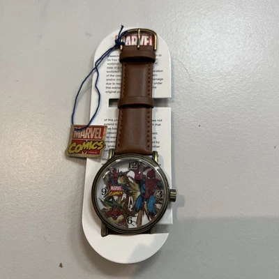 Marvel Comics Spider Man Watch Mens 42mm Brown Leather Strap New Battery - Image 1 of 4
