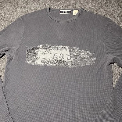 Camiseta De Colección Y2K Gap Para Hombres Grande Deletreada Térmica Tejido Gofre Manga Larga Foto 1 de 4