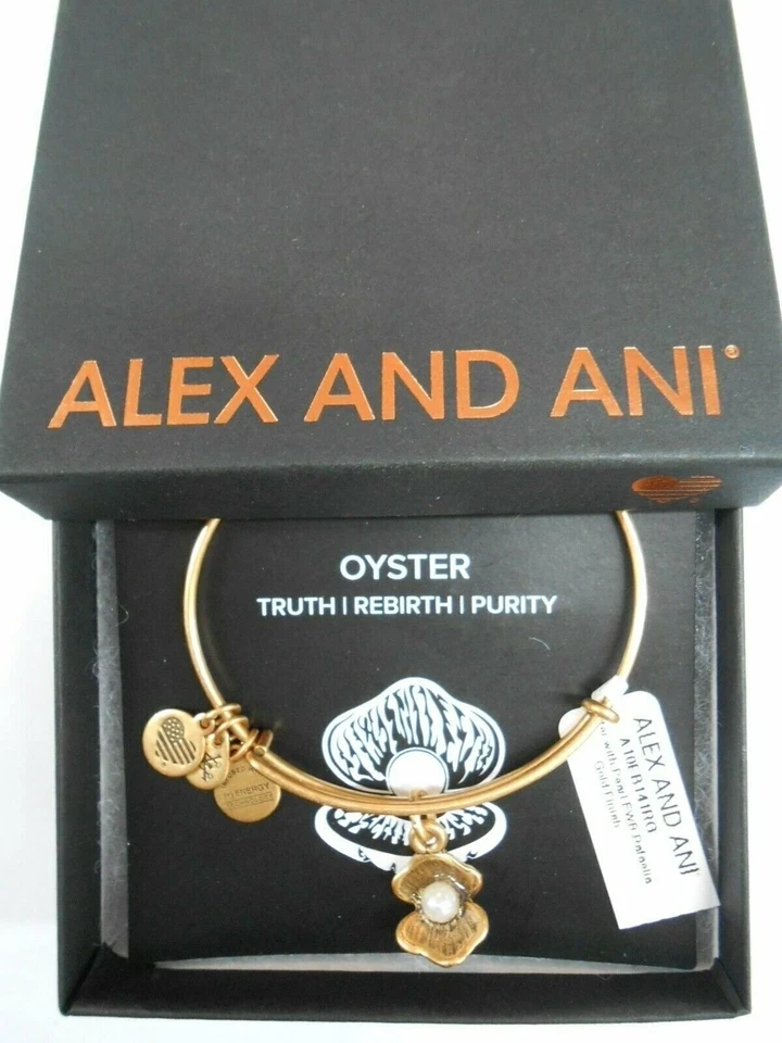 Authentic Alex and Ani Oyster Rafaelian Gold Charm Bangle B11