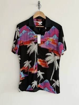 Reiss “Higgs” Short Sleeve Shirt Black 80s Linen Hybrid M/Slim ***NEW*** - Image 1 of 4