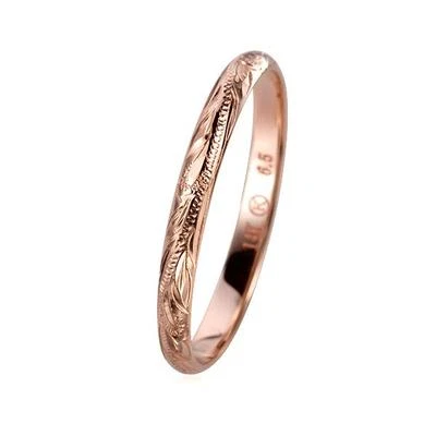 SOLID 14K ROSE GOLD HAND ENGRAVED HAWAIIAN PRINCESS SCROLL BAND RING 2MM - Image 1 of 2