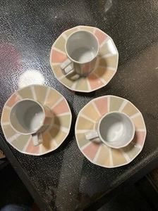 Vintage demi cup and saucer mod stripes Beta Toscany fine china 6pc - Picture 1 of 5