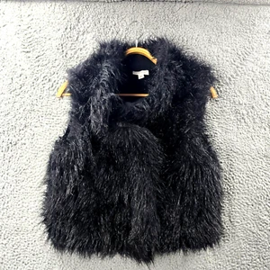 Witchery Womens Crop Vest Size XS Black Faux Fur Stretch Knit Sleeveless Fluffy - Picture 1 of 13