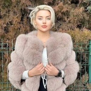 Women Real Fox Fur Coat Natural Full Pelt Short Jacket Winter Warm Thick Outwear - Picture 1 of 3