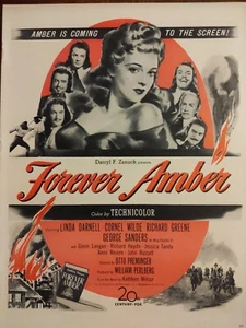 Vintage Forever Amber movie flyer, Linda Darnell, Richard Greene, Cornel Wilde  - Picture 1 of 1