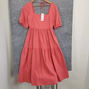 Uniqlo Dress Womens Size S Linen Blend Volume Sleeve Shirring Dress Pink Coral - Picture 1 of 11