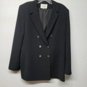 Lee Suit Black With BLue Pinstripes A-line Double Breasted Blazer Size 14 - Picture 1 of 8