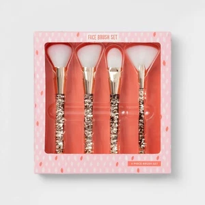 Juego de brochas de maquillaje facial con brillo dorado cosmético 4 piezas ventilador, bronceador, polvo, base - Imagen 1 de 2