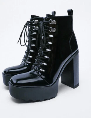 ZARA NUEVOS BOTINES DE TACÓN CON CORDONES NEGROS EE. UU. 9 / UE 40 Foto 1 de 4