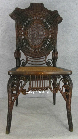 Antique American Stick and Ball Wicker Rattan Portrait Chair by HEYWOOD BROTHERS Cover