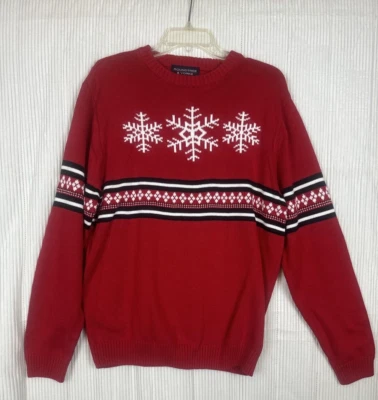 Hombre Vintage Navidad Copo de Nieve Suéter Rojo Blanco y Negro Grandpacore Foto 1 de 4