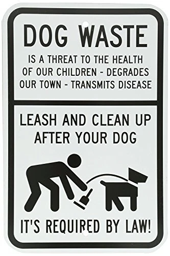 Собачьи отходы - поводок и очистка после вашей собаки с графической черно-белой алюминиевой вывеской - Изображение 1 из 1